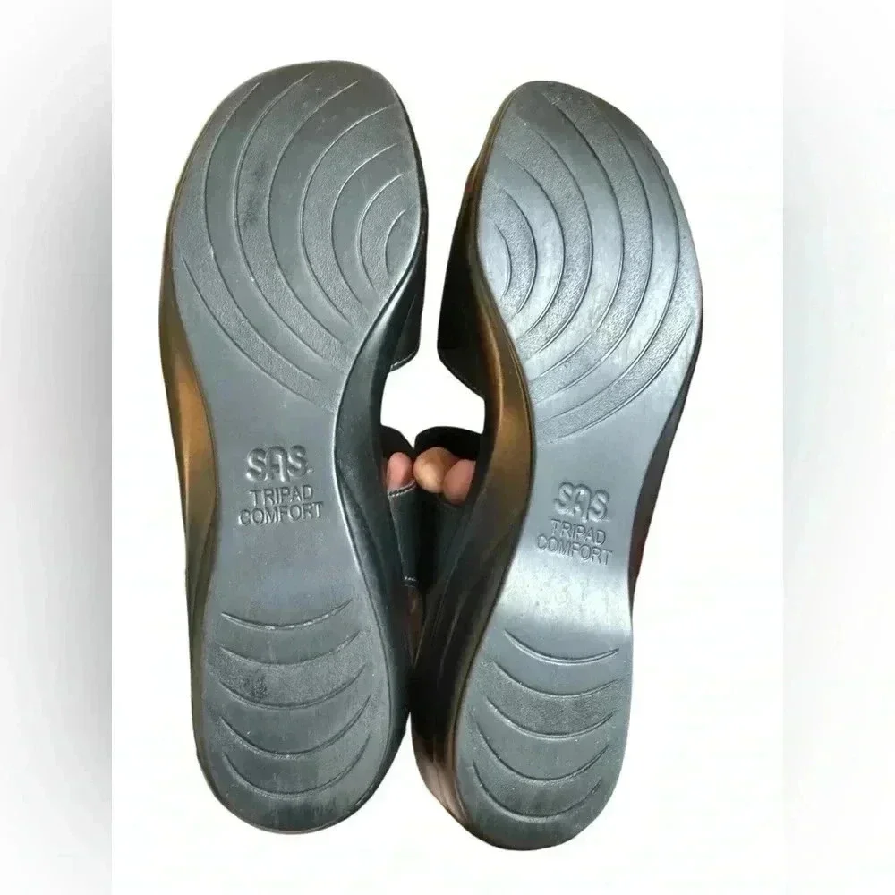 SAS Black Sandals Work Shoes Comfort Adjustable Leather Heels Extra Toe Room